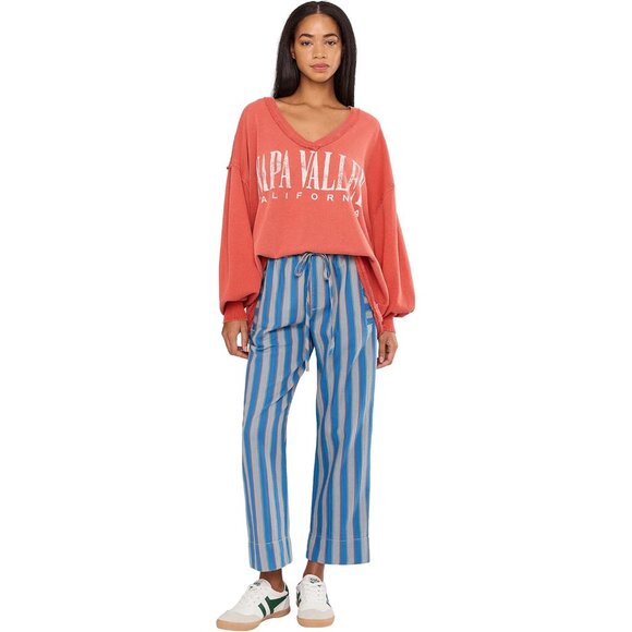 Women's Cotton V-Neck Pullover Oversized Color-Blocked Casual Sweater - Picture 2 of 5